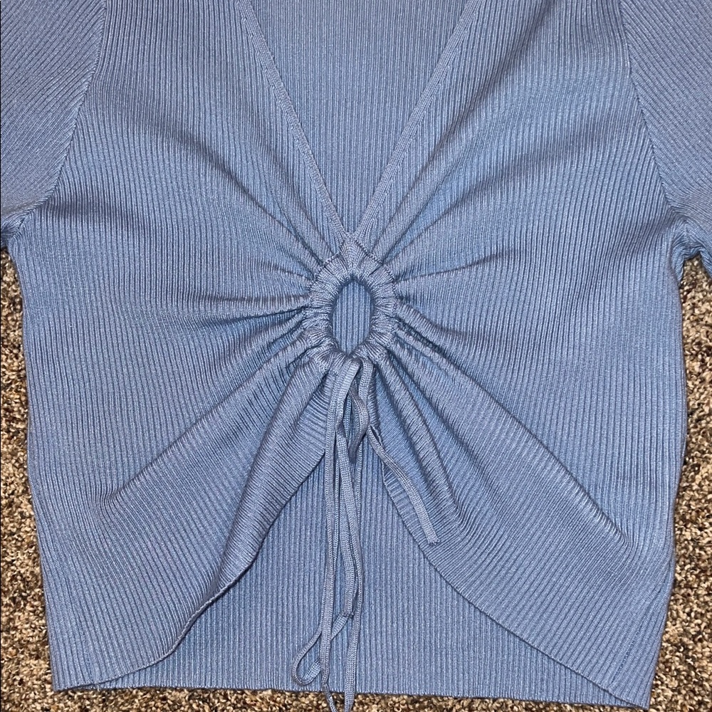 Women’s Dreamers by Debut Blue Long Sleeve Ruched Tie Top - Picture 3 of 4